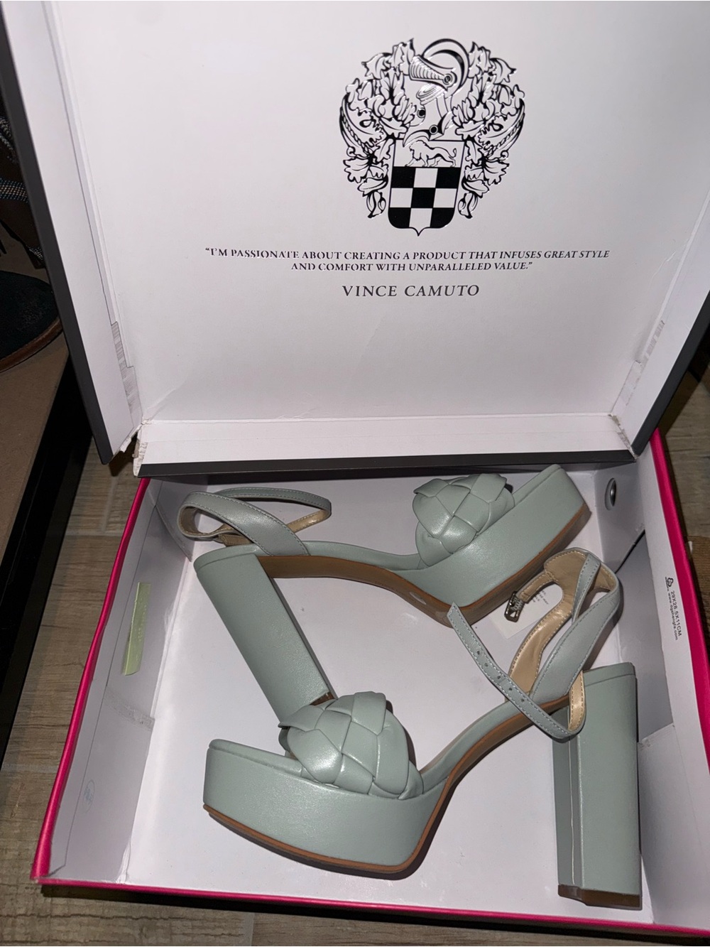 Vince Camuto Seafoam Green Braided Platform Block Heels